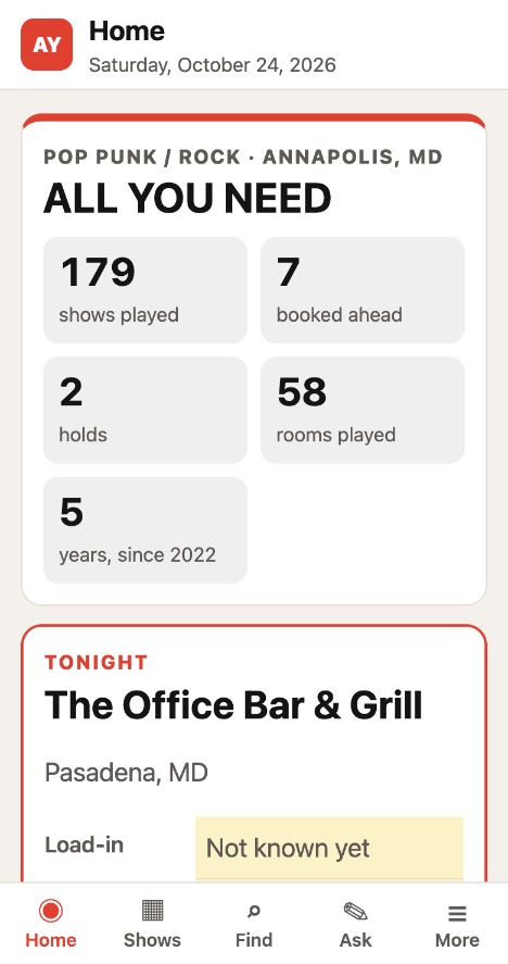 The BNDMNGR app: Your band at a glance